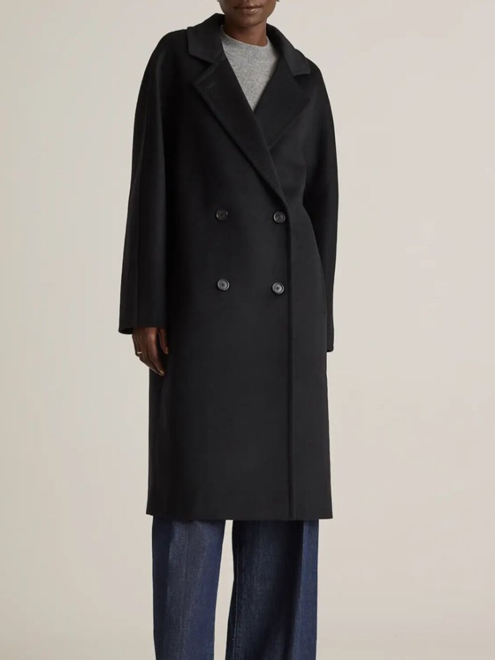 QUINCE Italian Wool Double Breasted Slouch Coat Black XS NWT